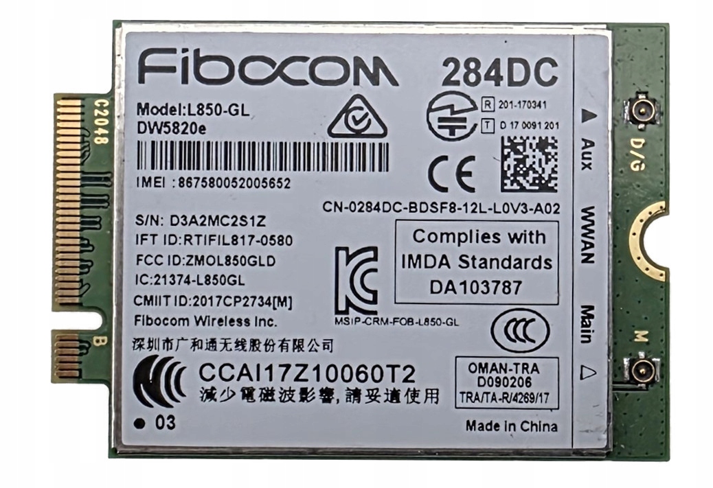 Moduł WWAN M.2 Fibocom L850-GL 4G LTE dla Dell DW5820e 284DC