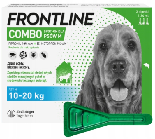 Frontline Combo Spot-on M krople na pchły i kleszcze Dla Psa 3x1,34 ml