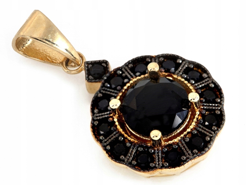 Nádherný přívěsek 585 zlatá kulatá markýza s onyxy jako dárek 14kt