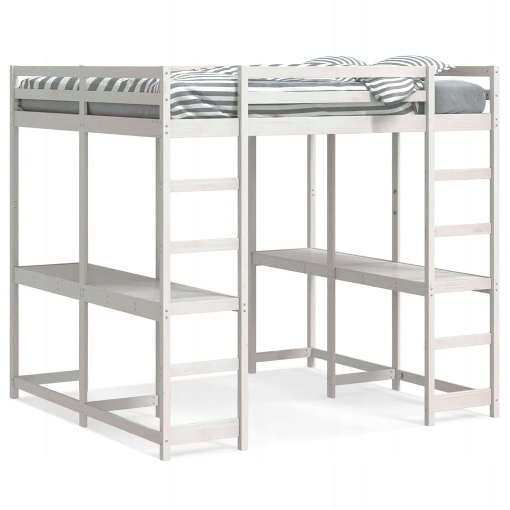 ŁÓŻKO NA ANTRESOLI Z BIURKIEM I DRABINKĄ BIAŁE 140X200CM