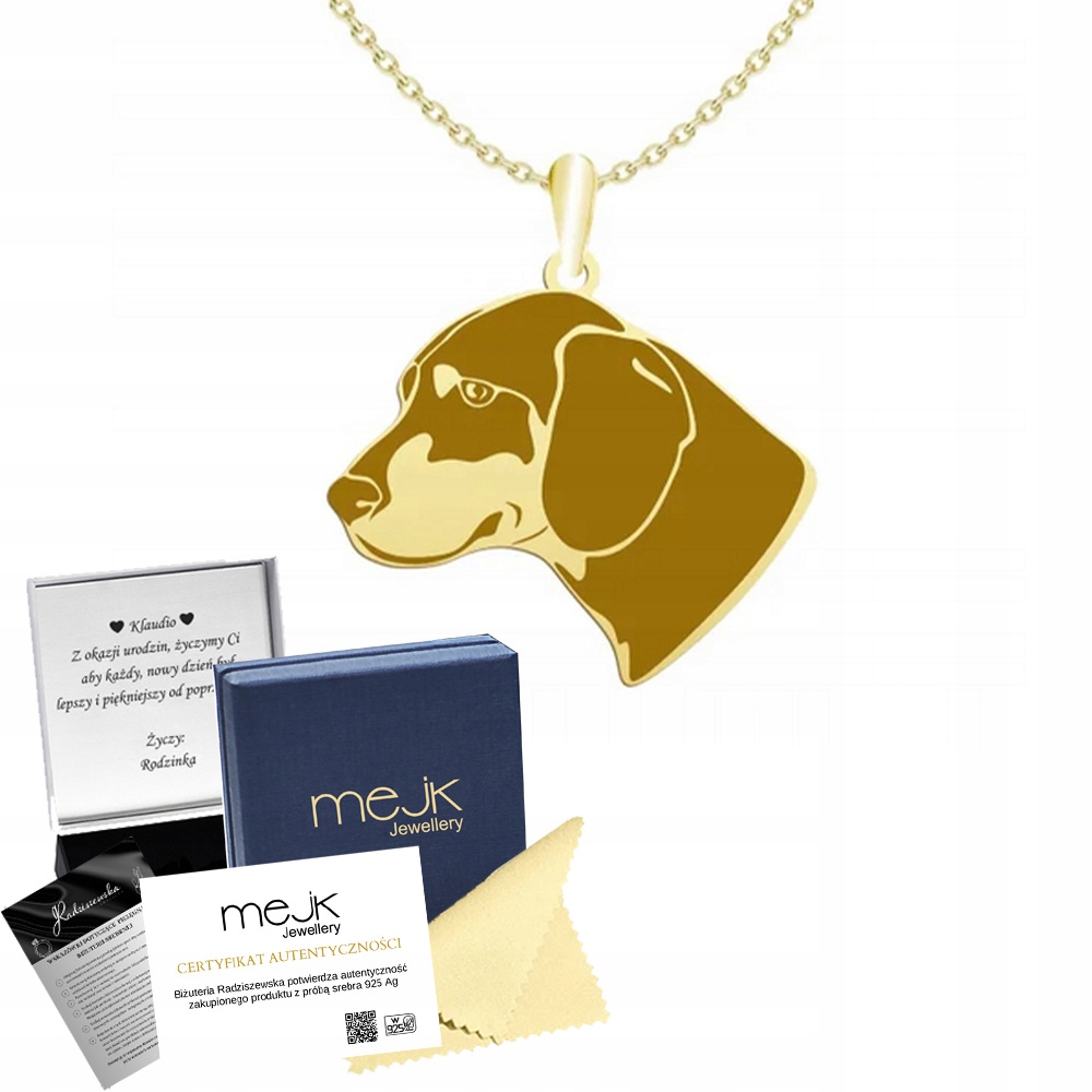 Zlatý náhrdelník se psem Slovenský Kopov 925 Žena Dárek Gravírování Bonus