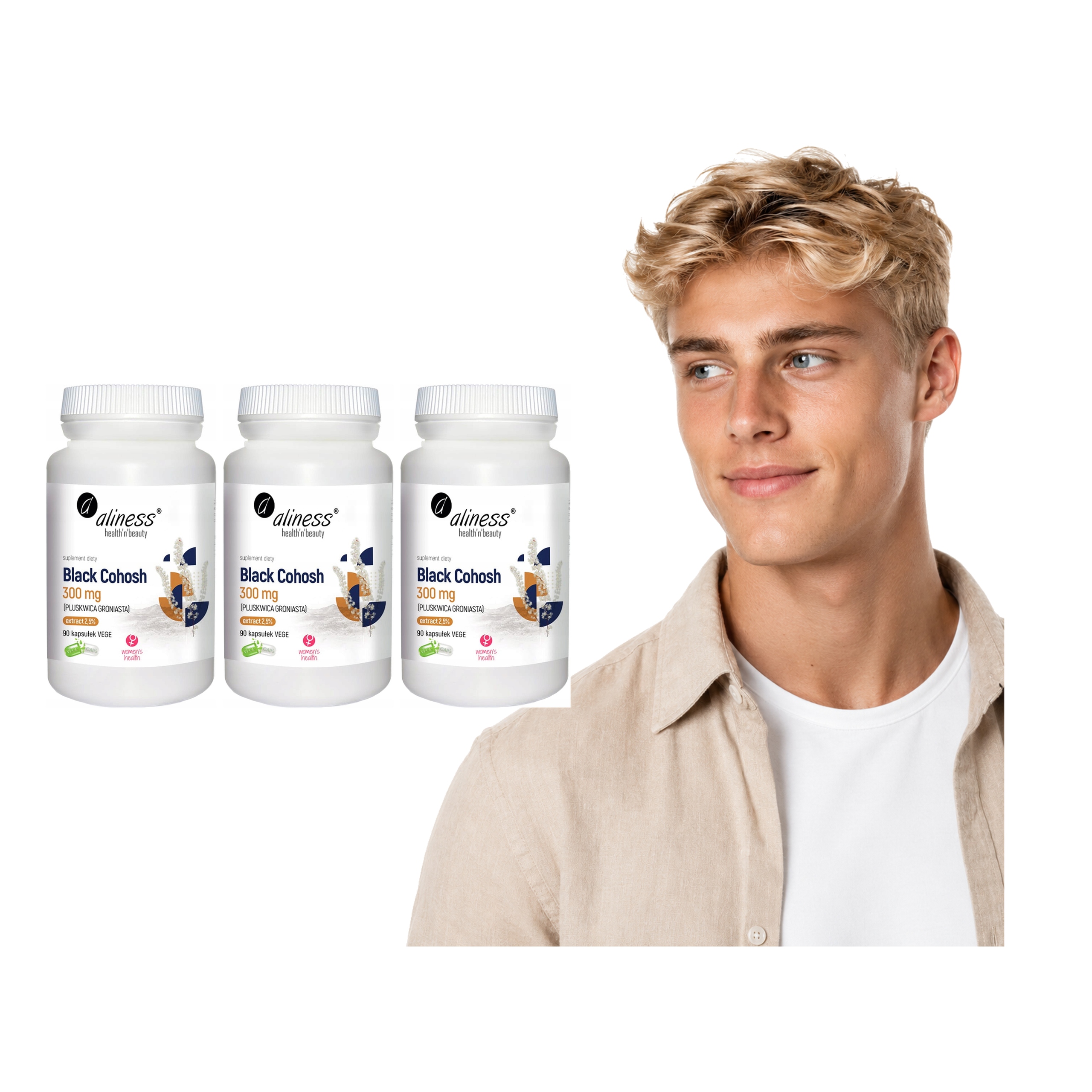 3x Black Cohosh Aliness 300mg Pluskwica Groniasta Ekstrakt 2,5% Vege 90K