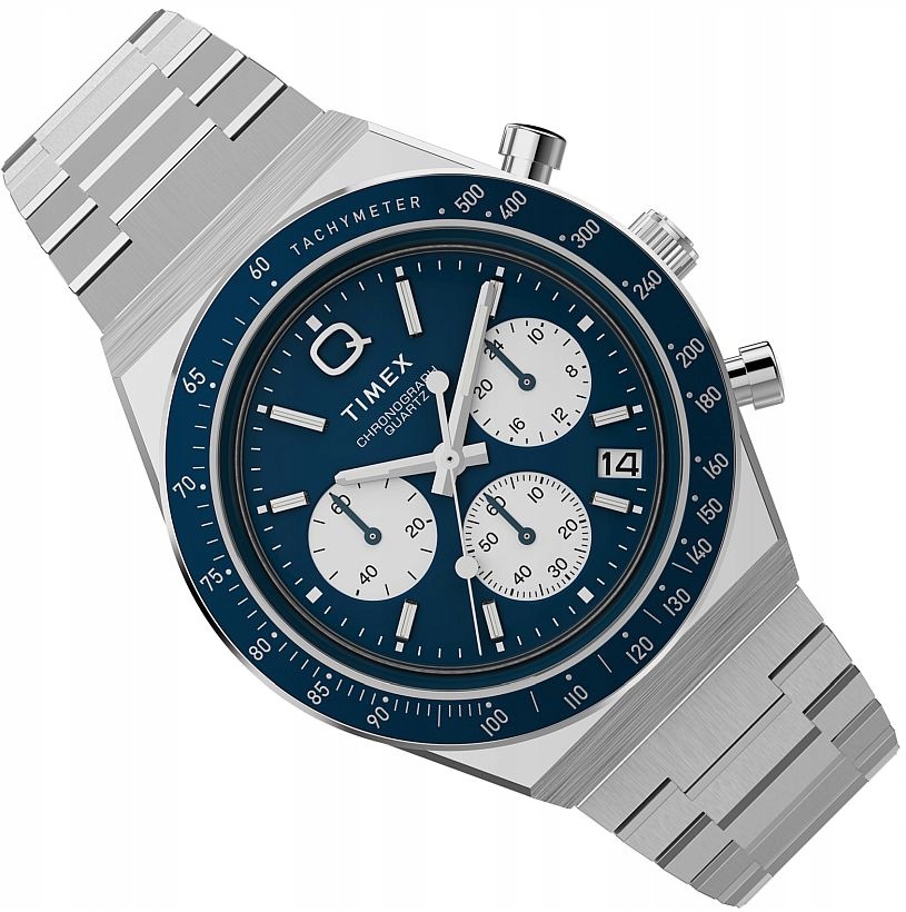 Pánské Hodinky Timex TW2W51600 Q, Modrý Ciferník, Chronograf, Datum, Ocelové Pouzdro 40 mm