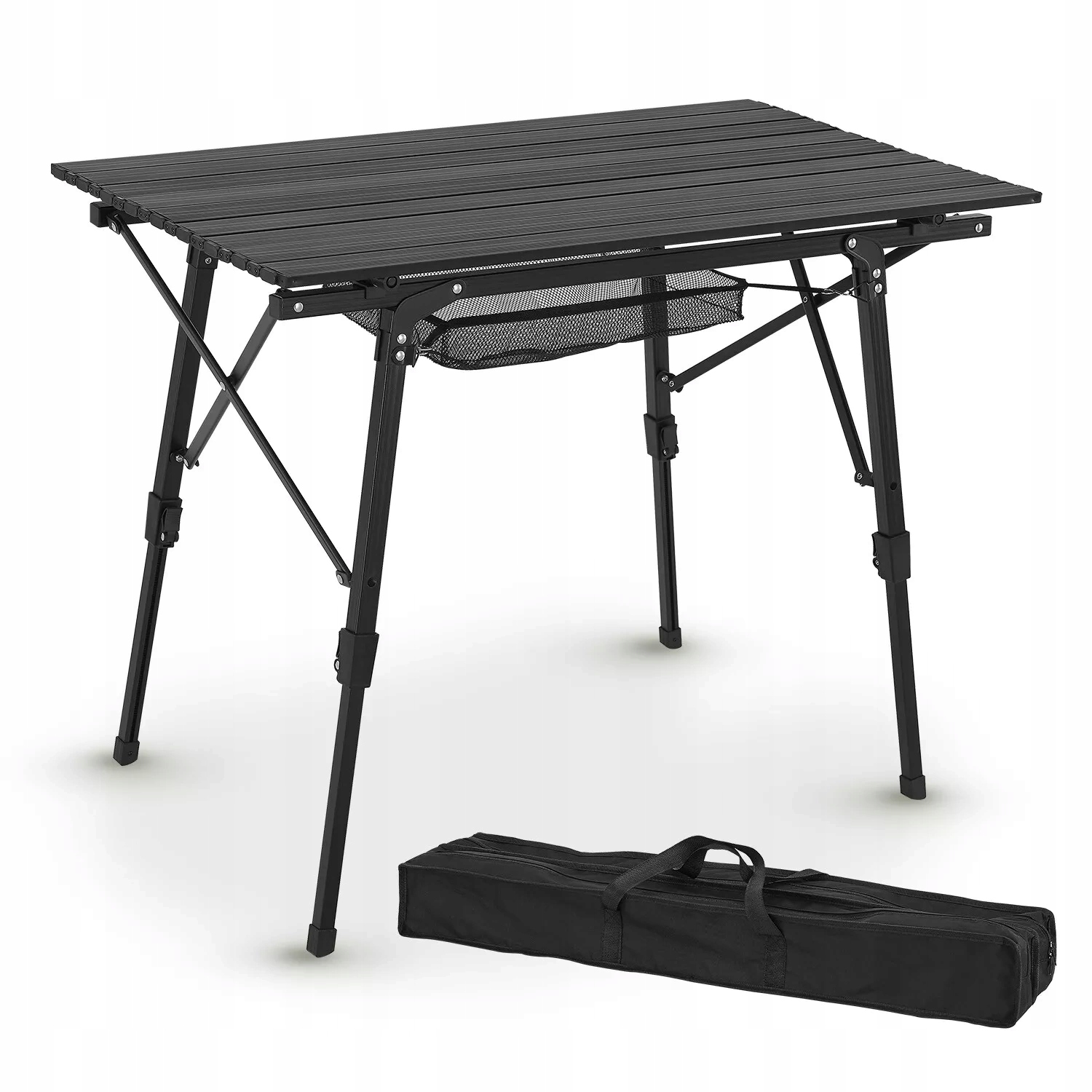 Składany Stół Kempingowy Picco Regulowana Wysokość Półka Czarny