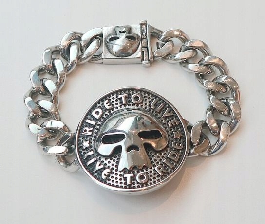 Live To.. ocel biker 25 cm motocyklový náramek motorka skull lebka