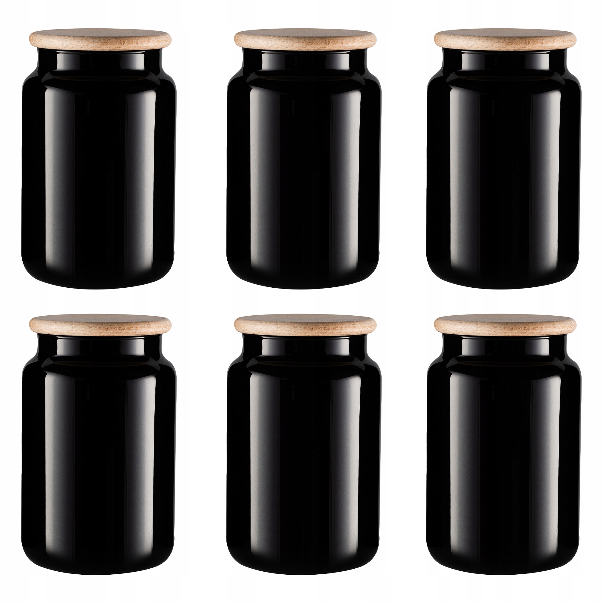 Szklane Pojemniki Do Przechowywania Czarne Zestaw 6 x 15 cm Polskie Szkło