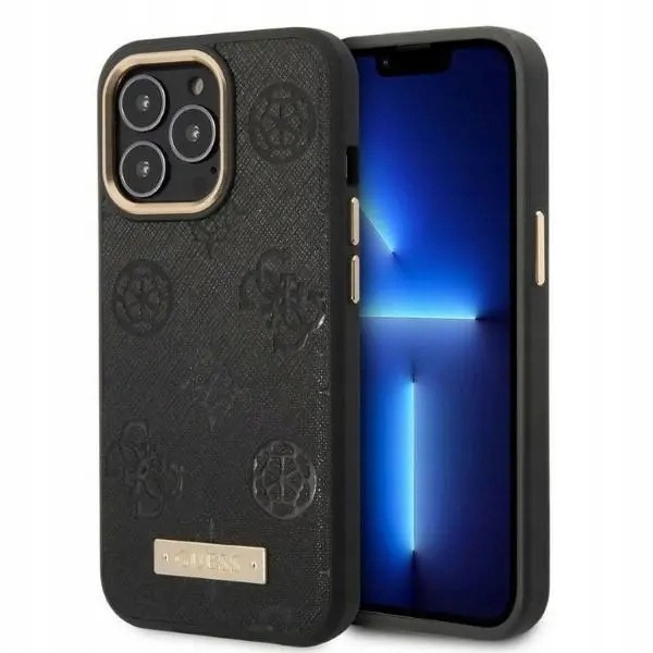 Etui Guess Peony Logo Plate MagSafe na iPhone 13 Pro iPhone 13 czarne