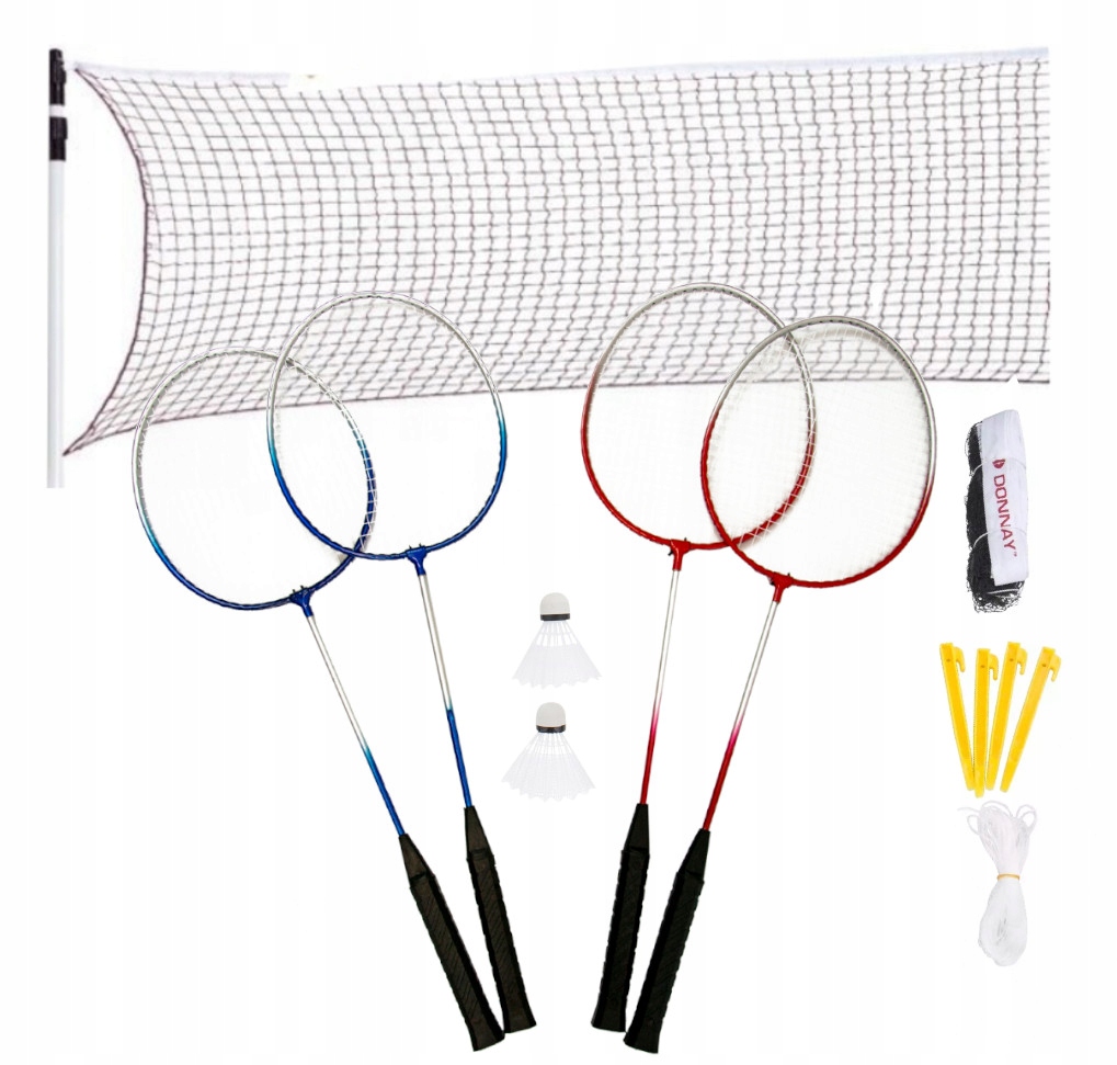 Zestaw Do Gry W Badmintona 4 Rakietki Siatka Lotki