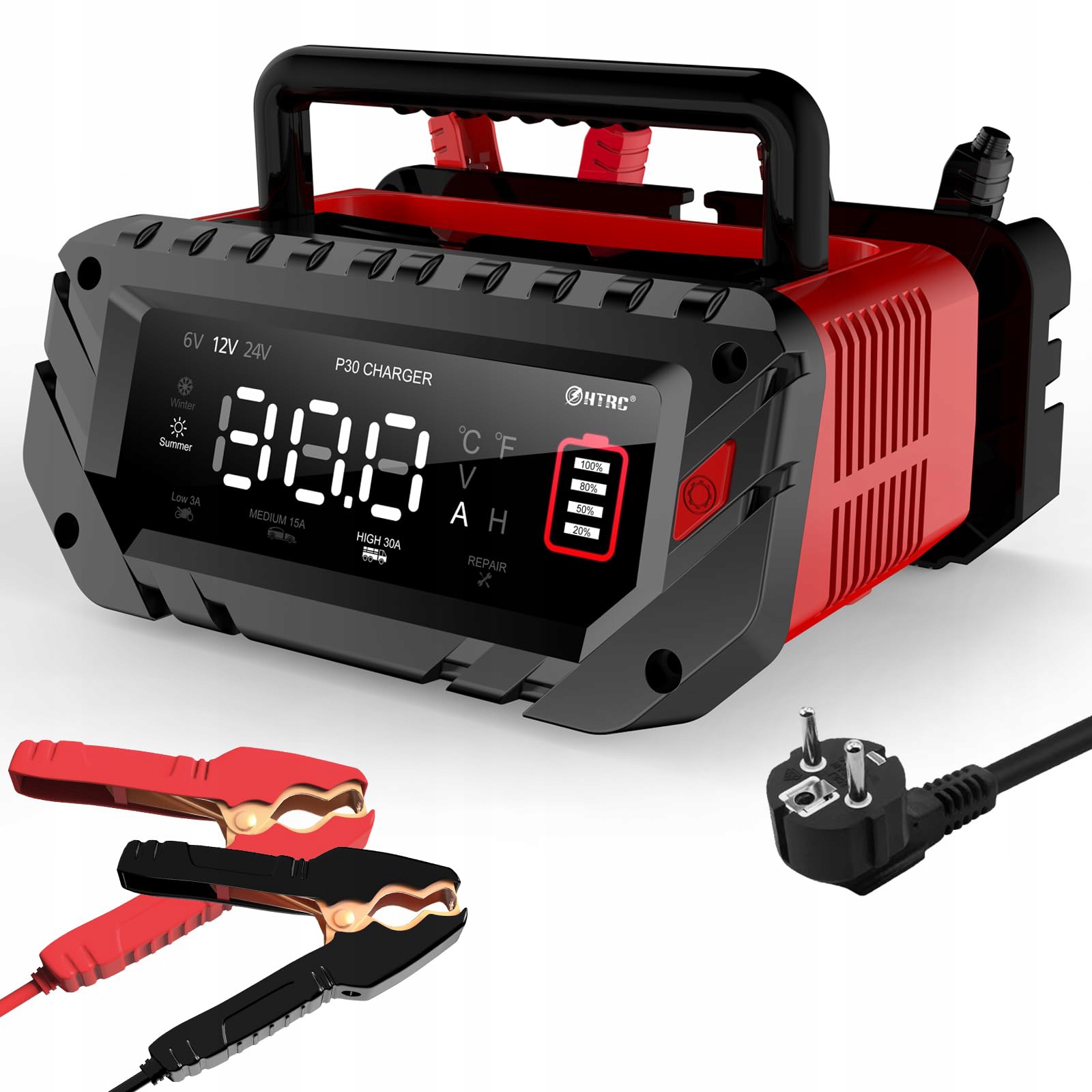 P30 Nabíječka Usměrňovač Pro Polskou Baterii 6V 30A LCD Auto 12V 24V