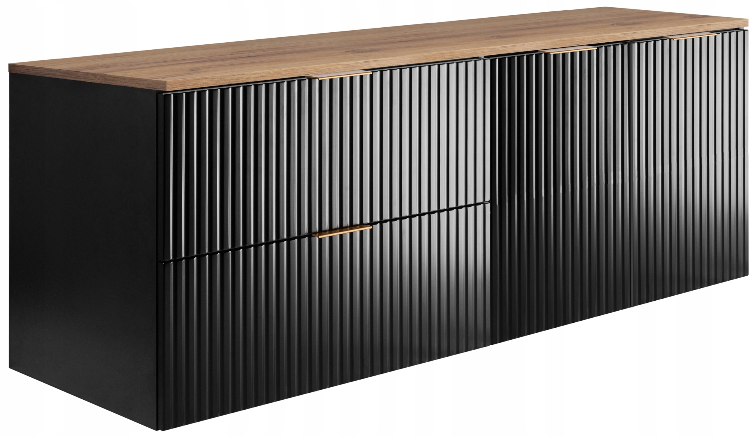 Koupelnová skříňka pod umyvadlo 160 Černý dub cm Módní Ryflovaná čela Mdf