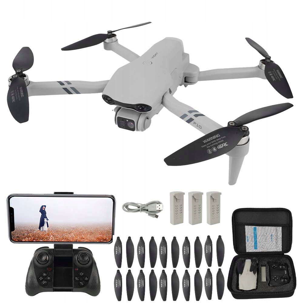 F10/2.4G Inteligentní Dron S 2X Kamerou 480P Wifi Vznášení 3 Baterie (šedá)