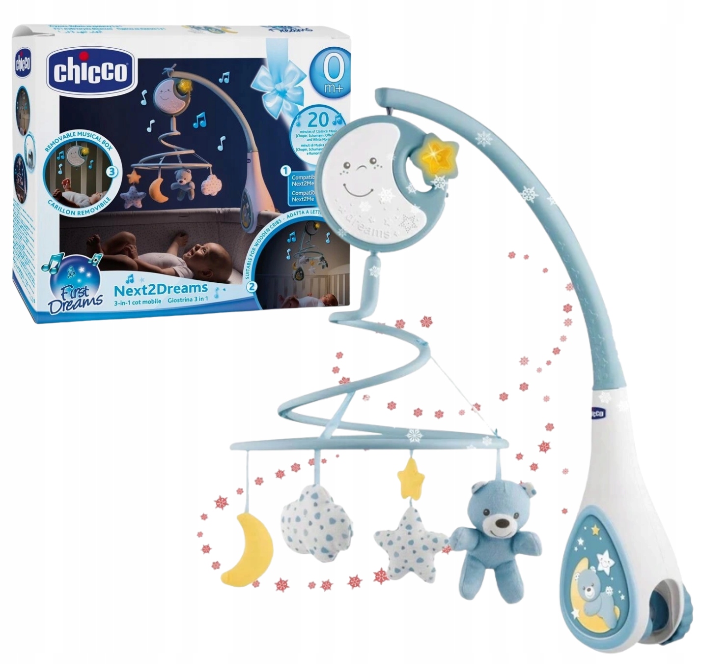 Chicco Next2Dreams Next2Me karuzela na łóżeczko lampka szum niebieska-Zdjęcie-0