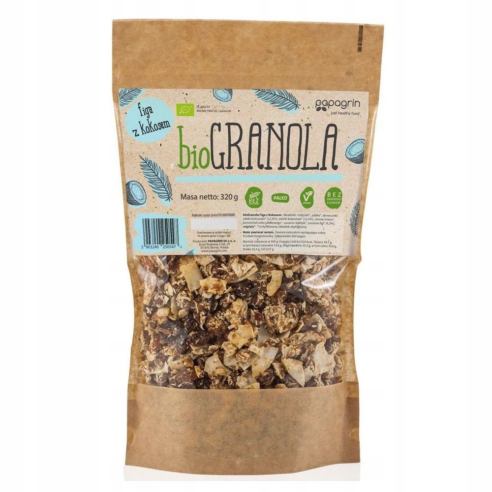 Levně 2X Papagrin Granola fík s kokosem bezlepkový Bio 320 g