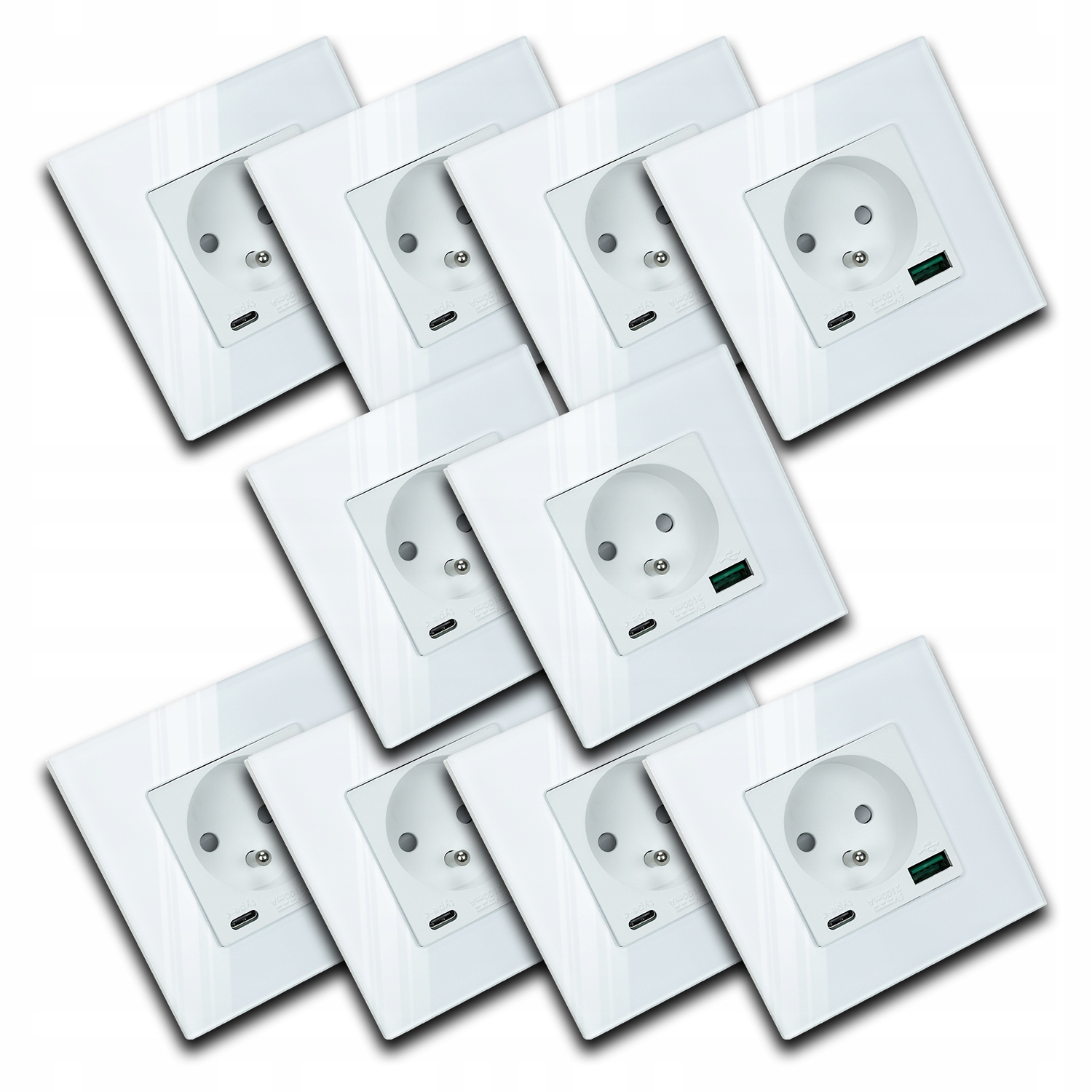 10x Moderní Bílé Elektrické Zásuvky Sklo S Vestavěnou Usb Nabíječkou