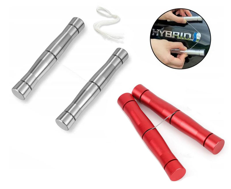 ŻYŁKA, LINKA DO USUWANIA EMBLEMATÓW naklejek taśm + dwa uchwyty