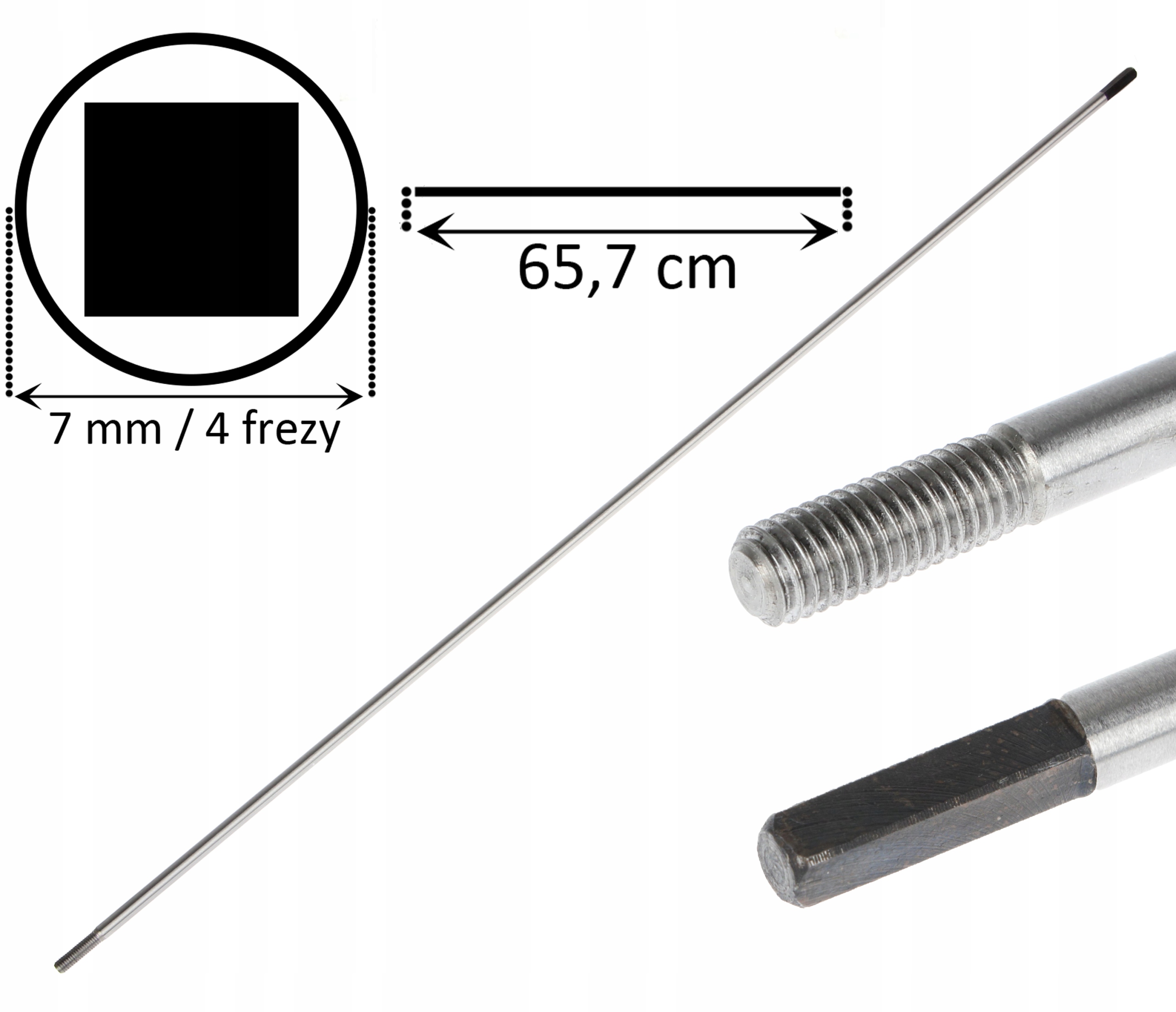 Wałek napędowy oś kosy spalinowej wał 4 frezy KWADRAT 7 mm 65,7 CM