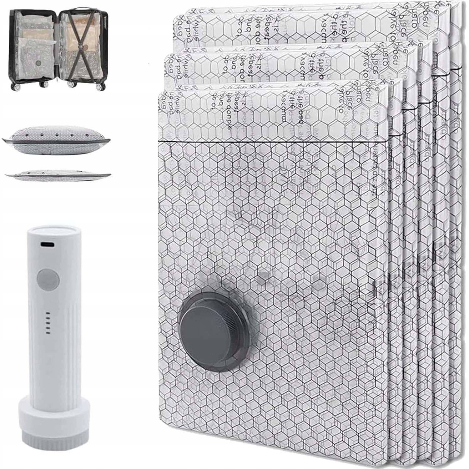 Vakuové Pytle Na Oblečení Sada 12 Ks -3 Velikostí Pumpička 1500 mAh