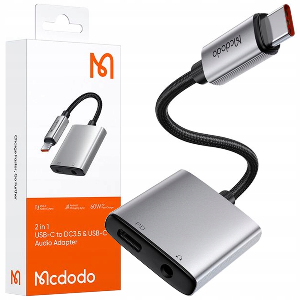 Adapter audio 2w1 McDodo USB-C z ładowaniem 60W i DC 3.5mm