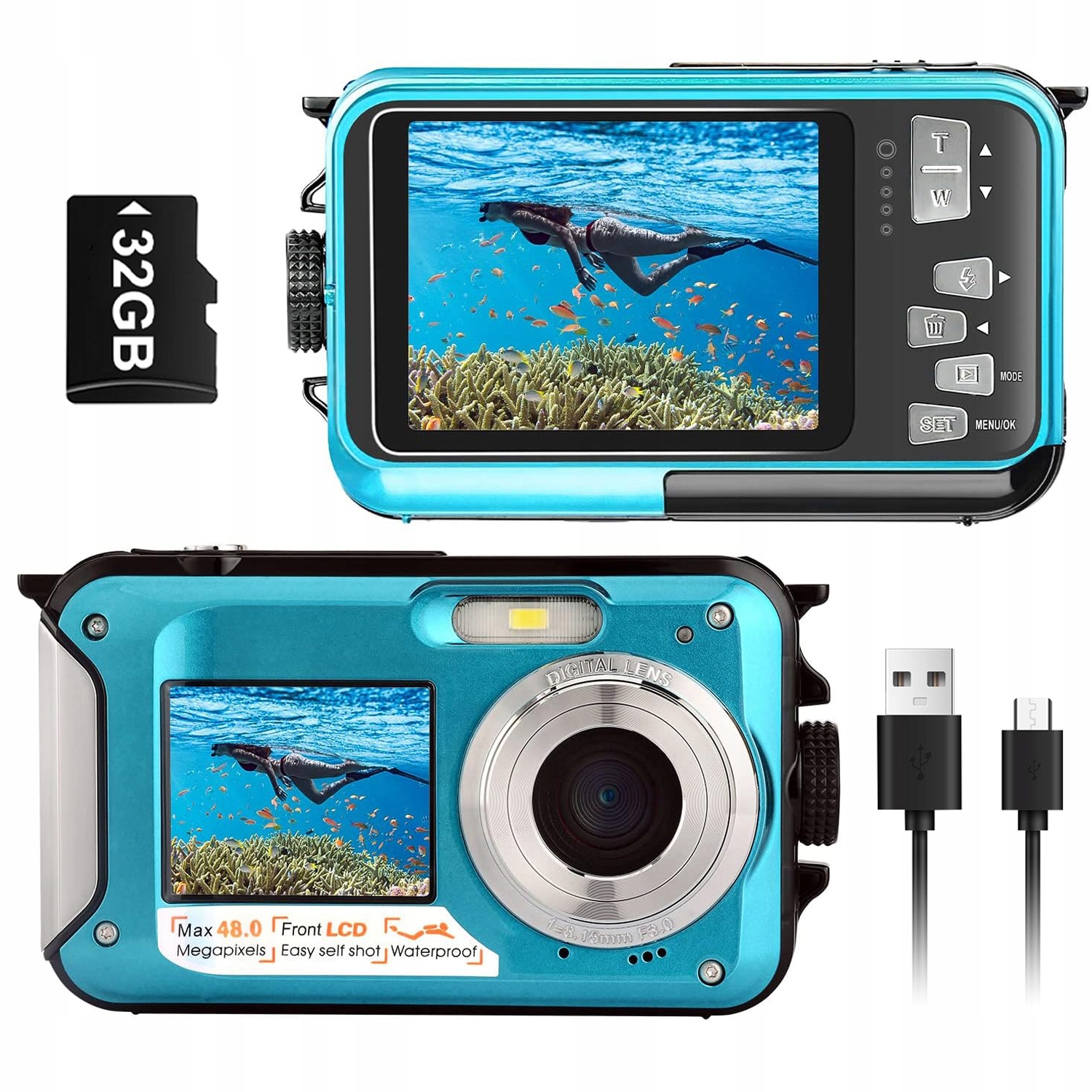 Digitální Podvodní Fotoaparát 4K 48MP Vodotěsný 16X Zoom Pro Šnorchlování Plavání