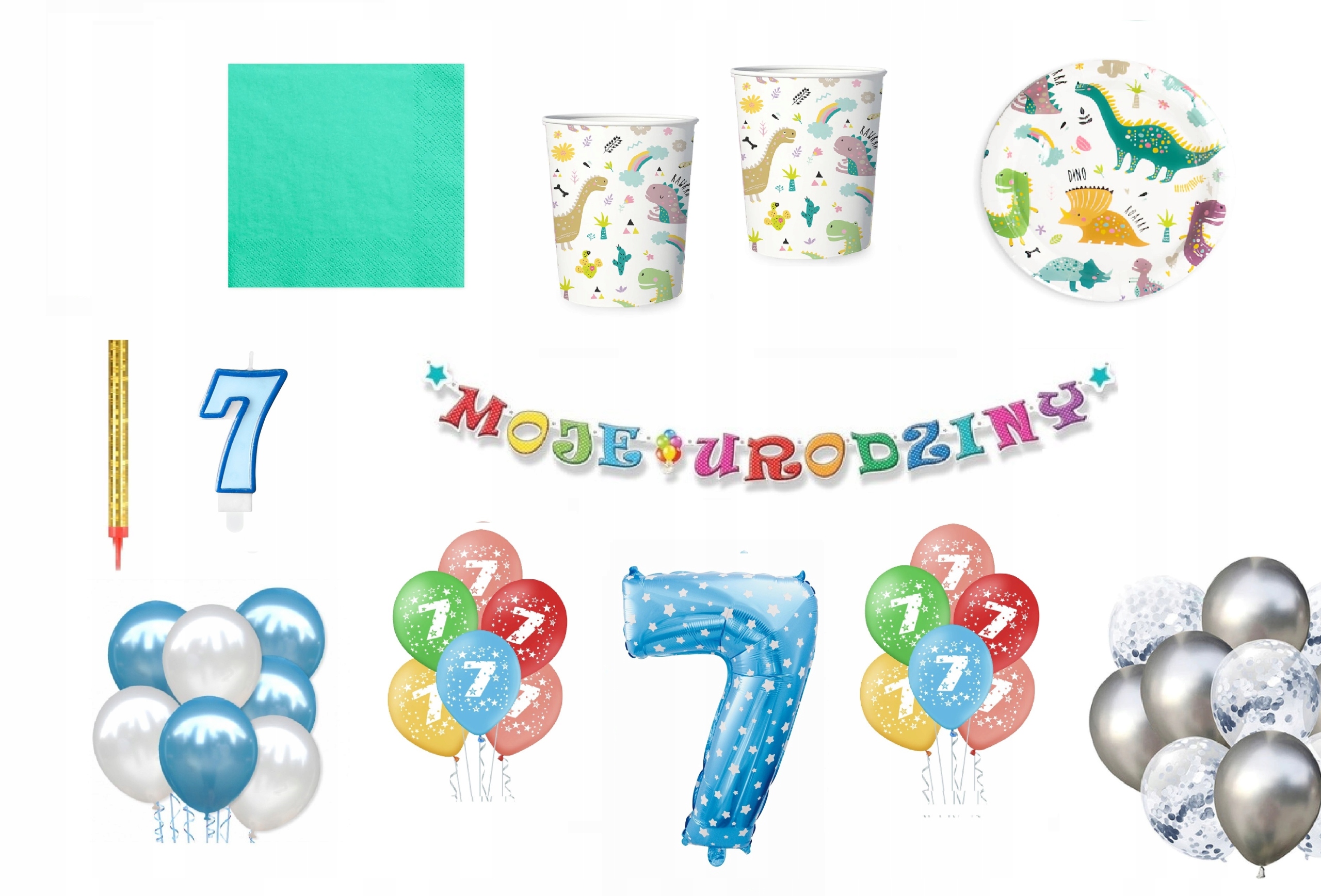 

Zestaw urodzinowy 7 urodziny Dinozaury Balony