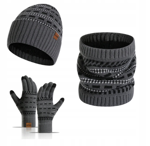 GRUBY KOMPLET ZIMOWY MĘSKI CZAPKA KOMIN RĘKAWICZKI Kod producenta ASO312