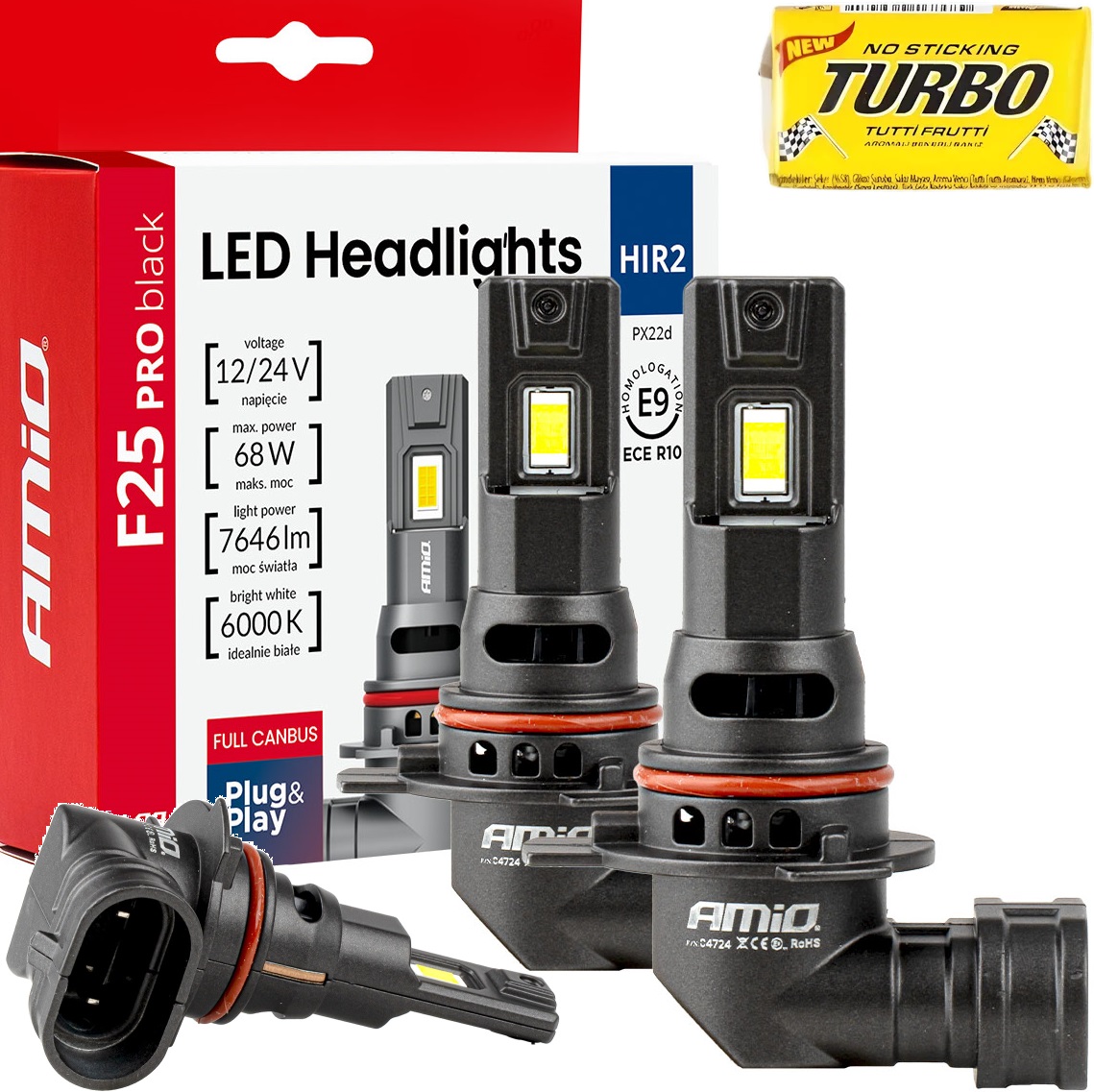 Żarówki HIR2 68W 12V 24V samochodowe Led seria F25 Pro Black Full Canbus