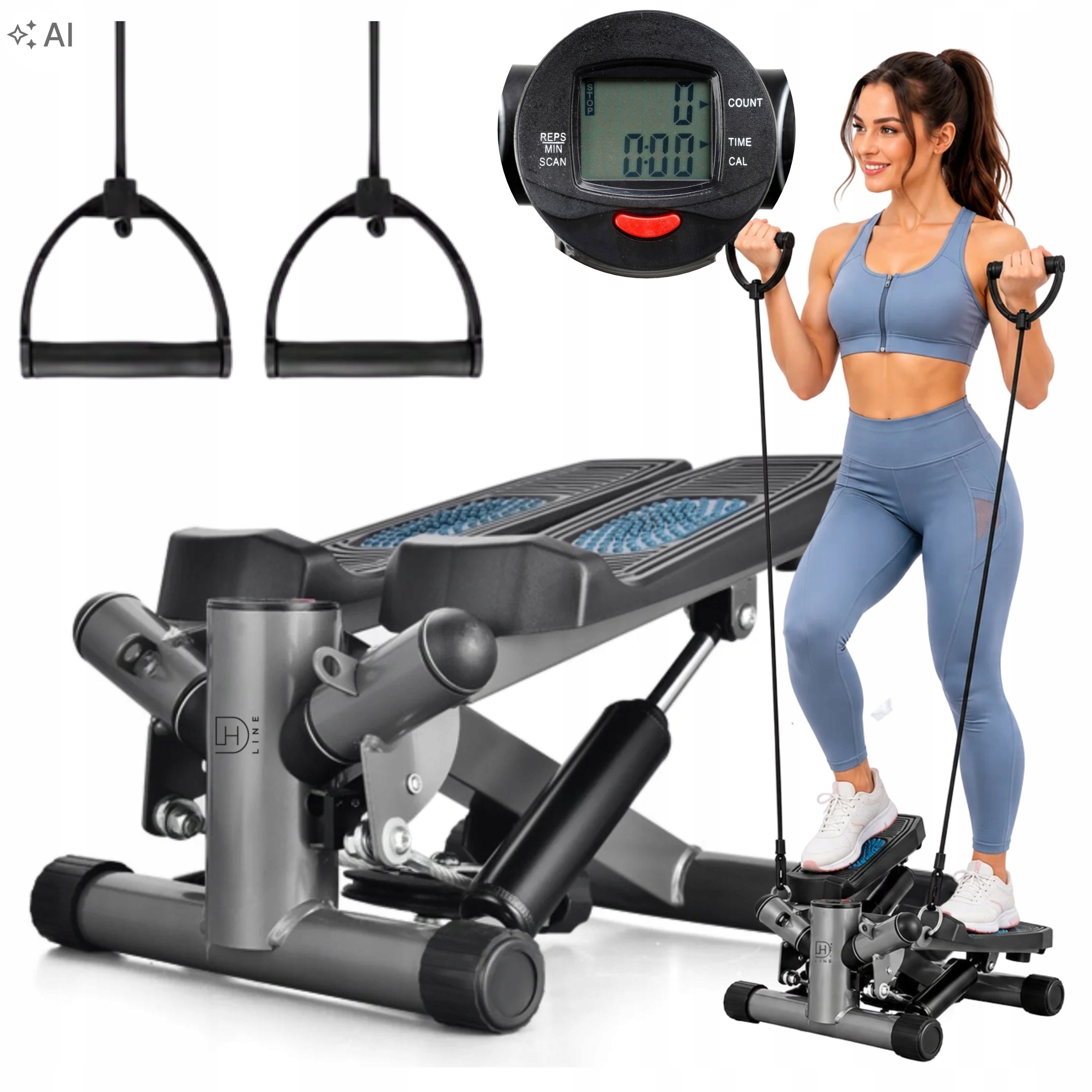 Stepper Steper pro fitness cvičení s lany Otočný LCD Počítadlo Step 2V1
