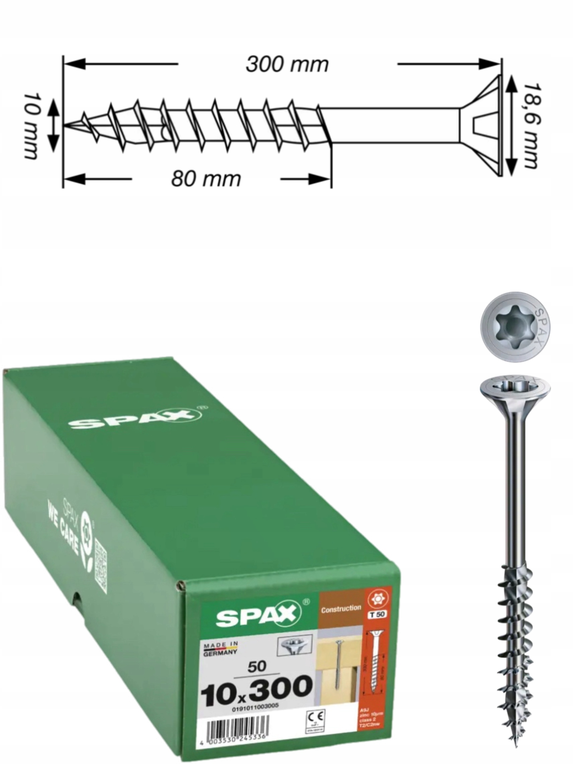 Univerzálne skrutky Wirox do dreva, konštrukcia Spax 10 x 300 mm 50 ks