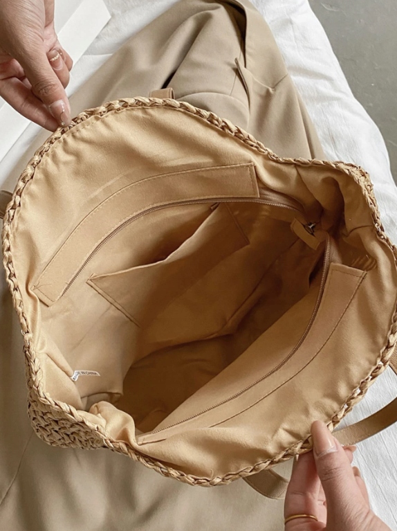 TORBA SŁOMIANA PLAŻOWA BOHO PLECIONA OKRĄGŁA KOSZYK SHOPPER MIEJSKA PASEK Styl miejski