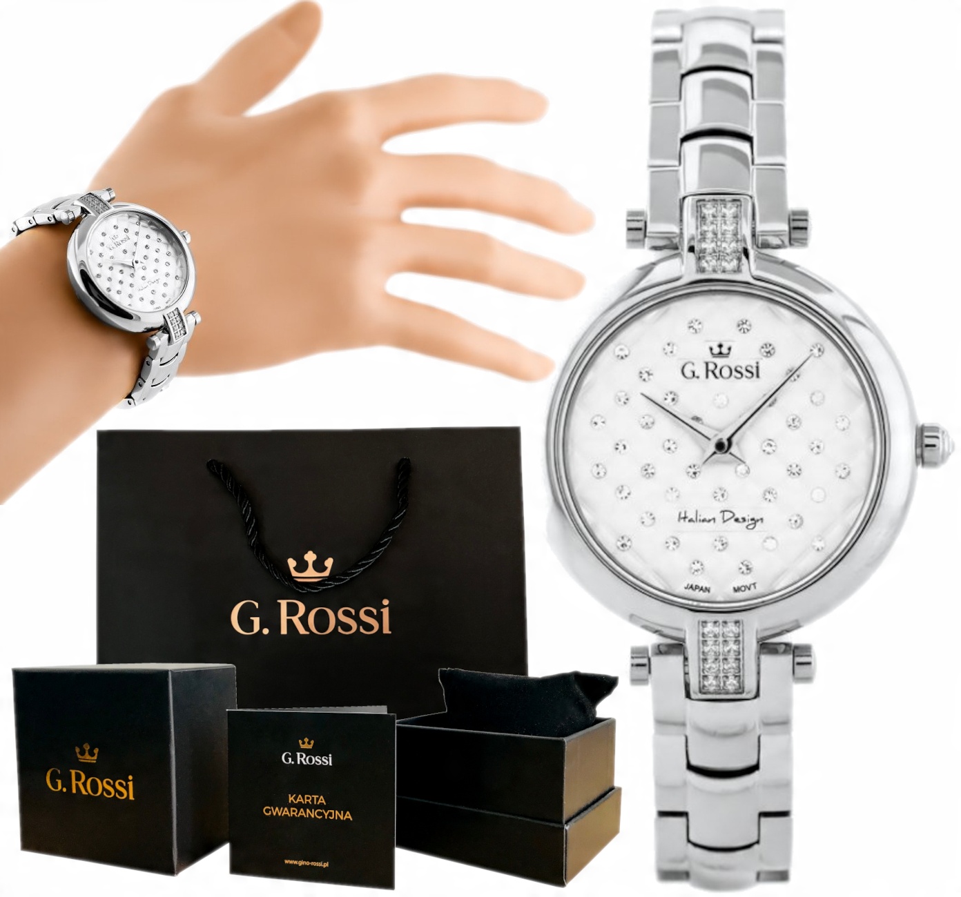 

Srebrny Zegarek Damski Bransoleta G. Rossi Box