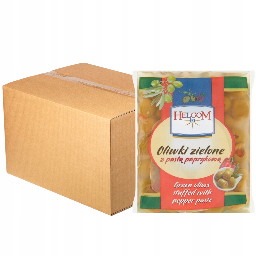 Levně Helcom Zelené olivy s paprikovou pastou 195 g x 20 kusů