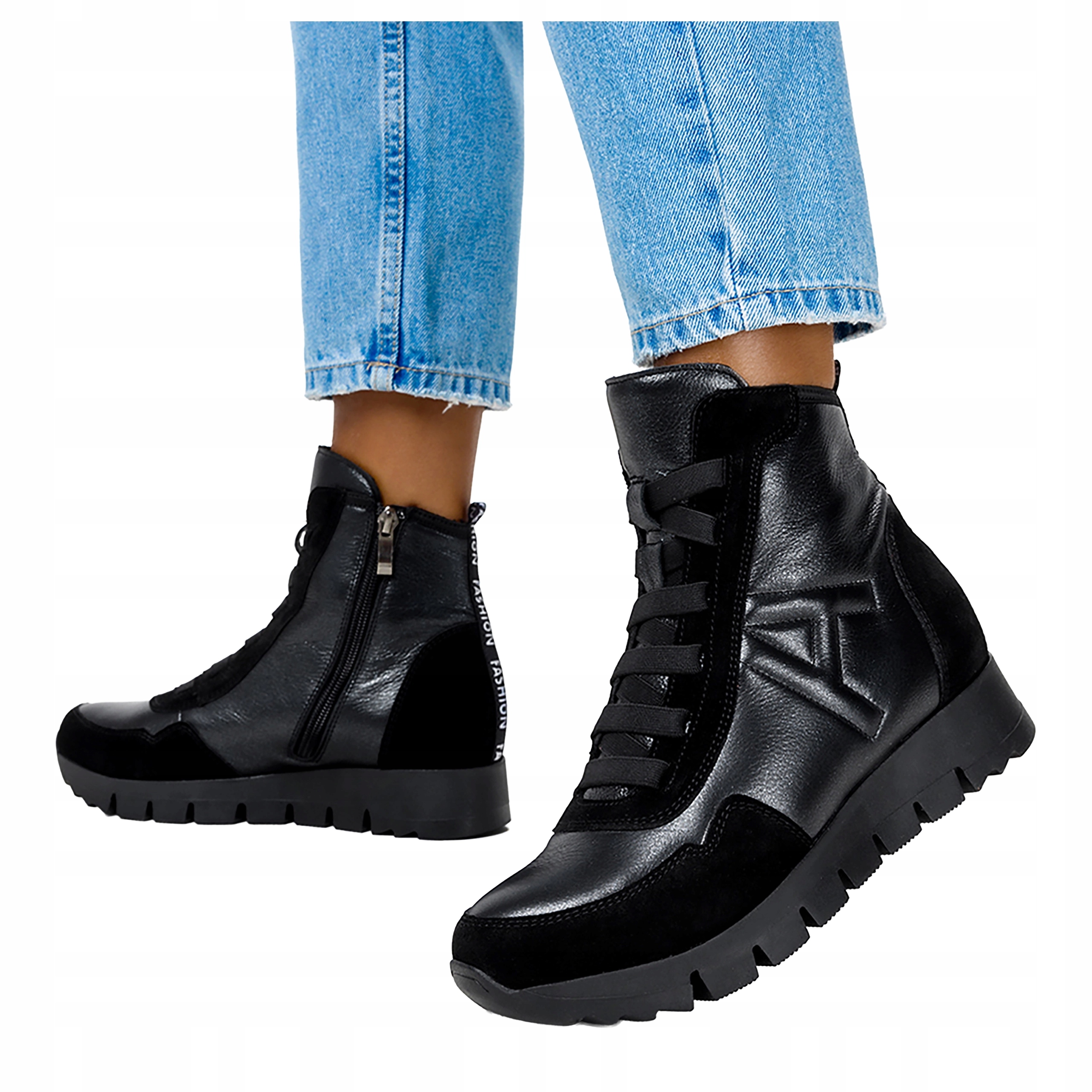 Černé dámské kotníkové boty Pohodlné Kožené šněrovací tenisky Polské, velikost 38