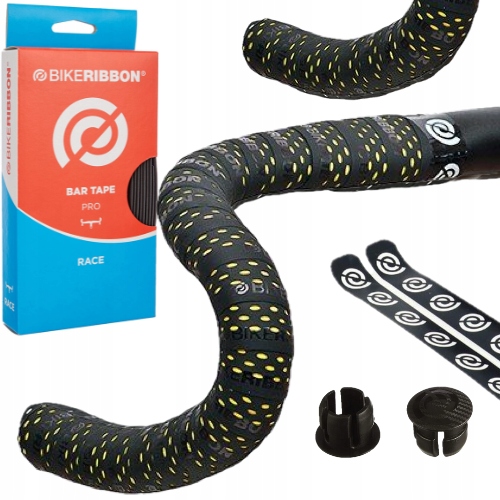 Owijka Rowerowa Czarna oczka Żółte na Kierownice Szosową Bikeribbon