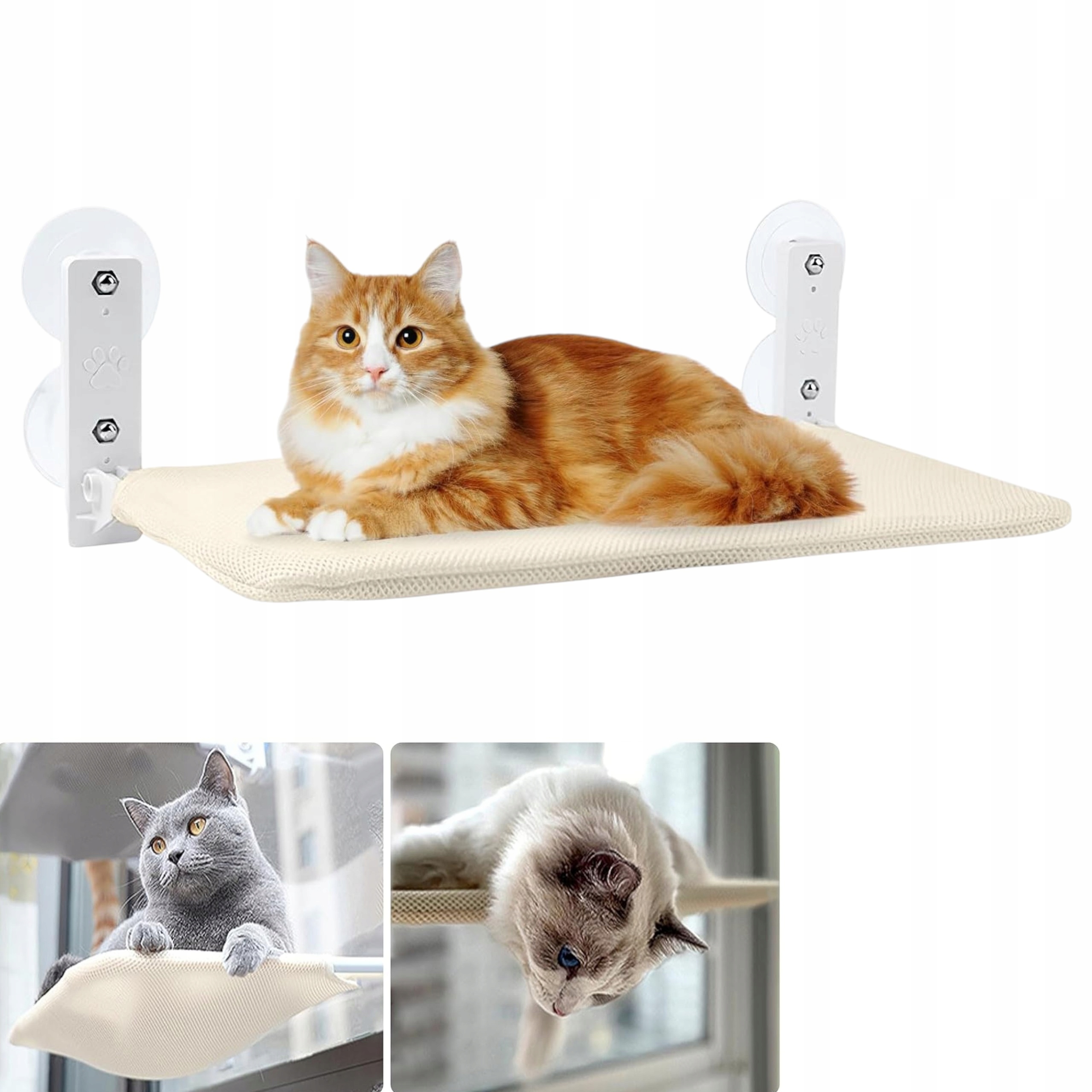 Houpací síť pro kočky do okna Malé Pelíšek 50x30 cm Upevňuje se na Přísavky Béžová