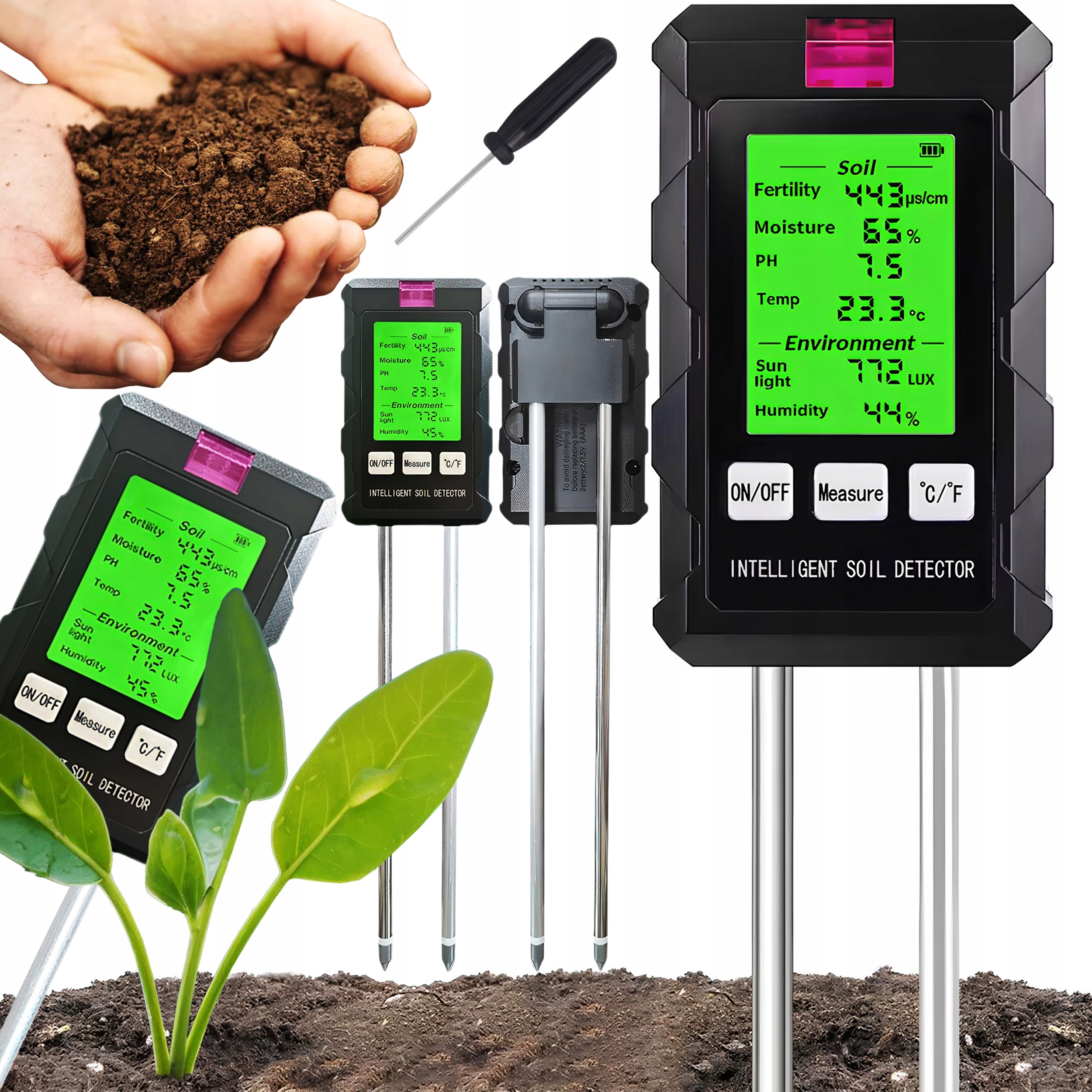 Kyseloměr půdy tester zeminy pH měřič teploty vlhkost 6v1