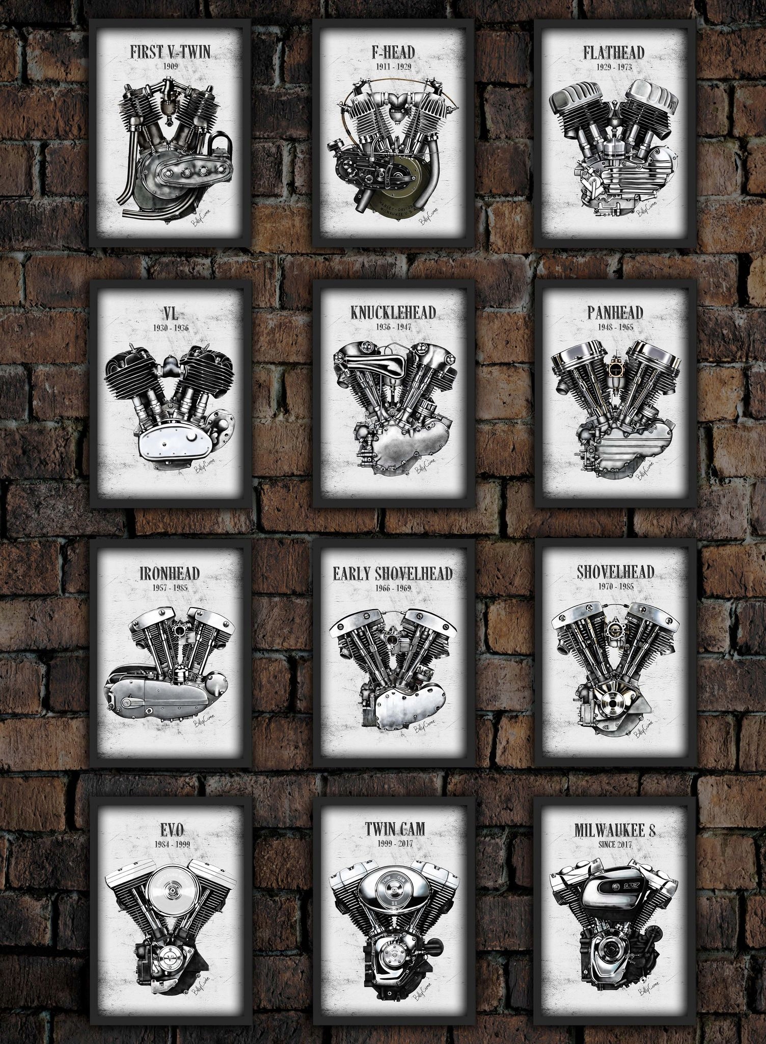 Sada 12 Grafických Motorov Harley Davidson A3 Darček