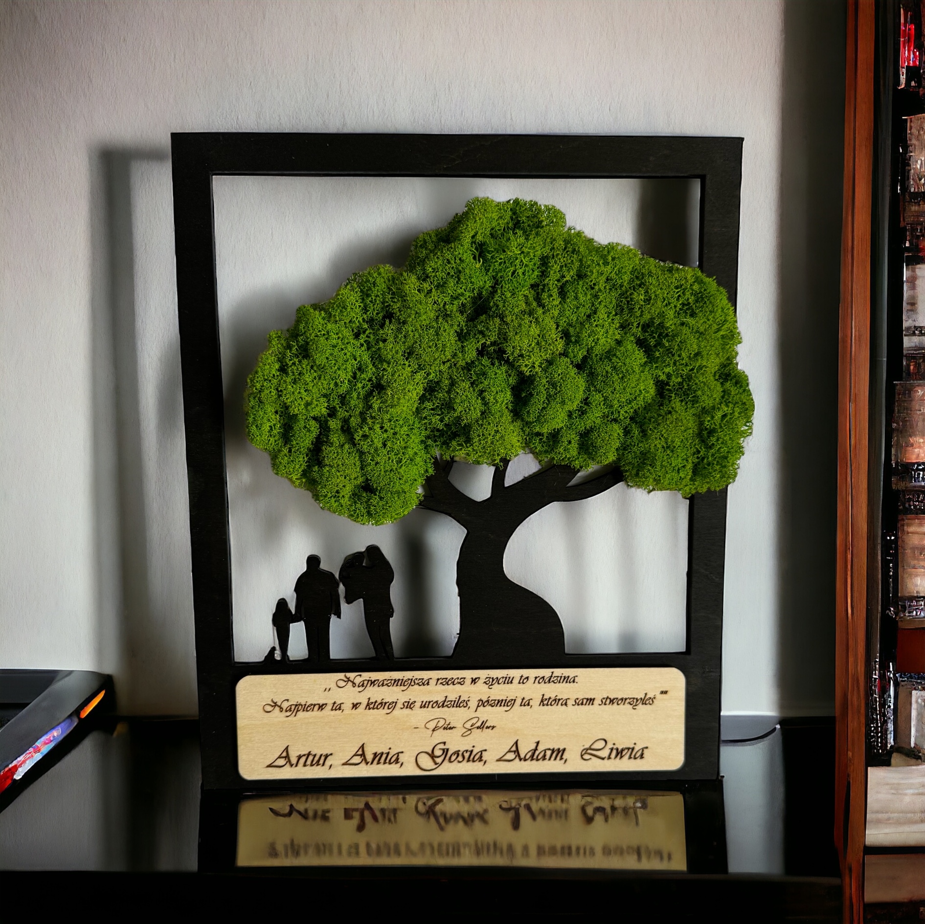 DRZEWKO BONSAI mech chrobotek DRZEWO ŻYCIA SZCZĘŚCIA obraz z MCHU RODZINA Forma w ramce