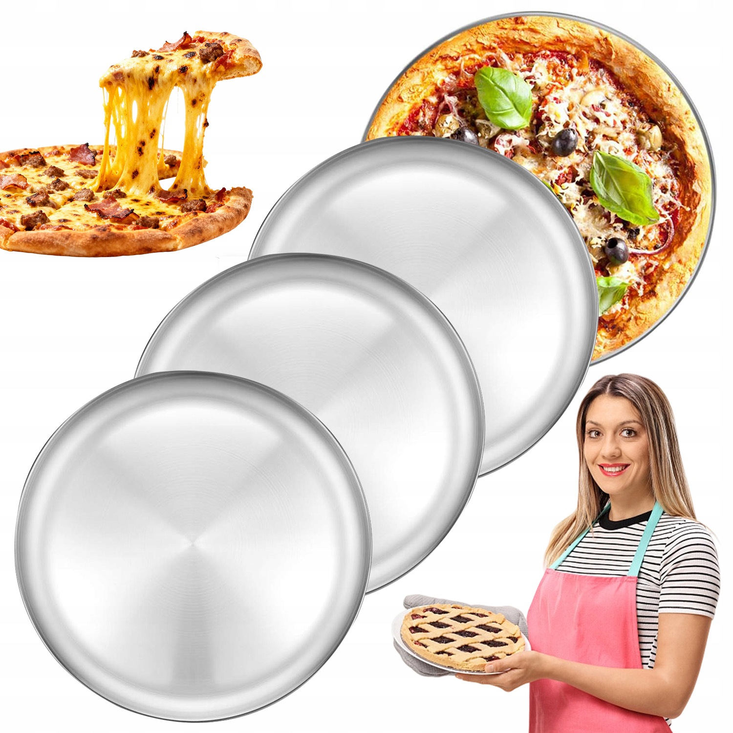 Kulatý Plech Na Pizzu 30 CM Forma Podnos Ocel 304 Hluboký 2 CM Sada 4x