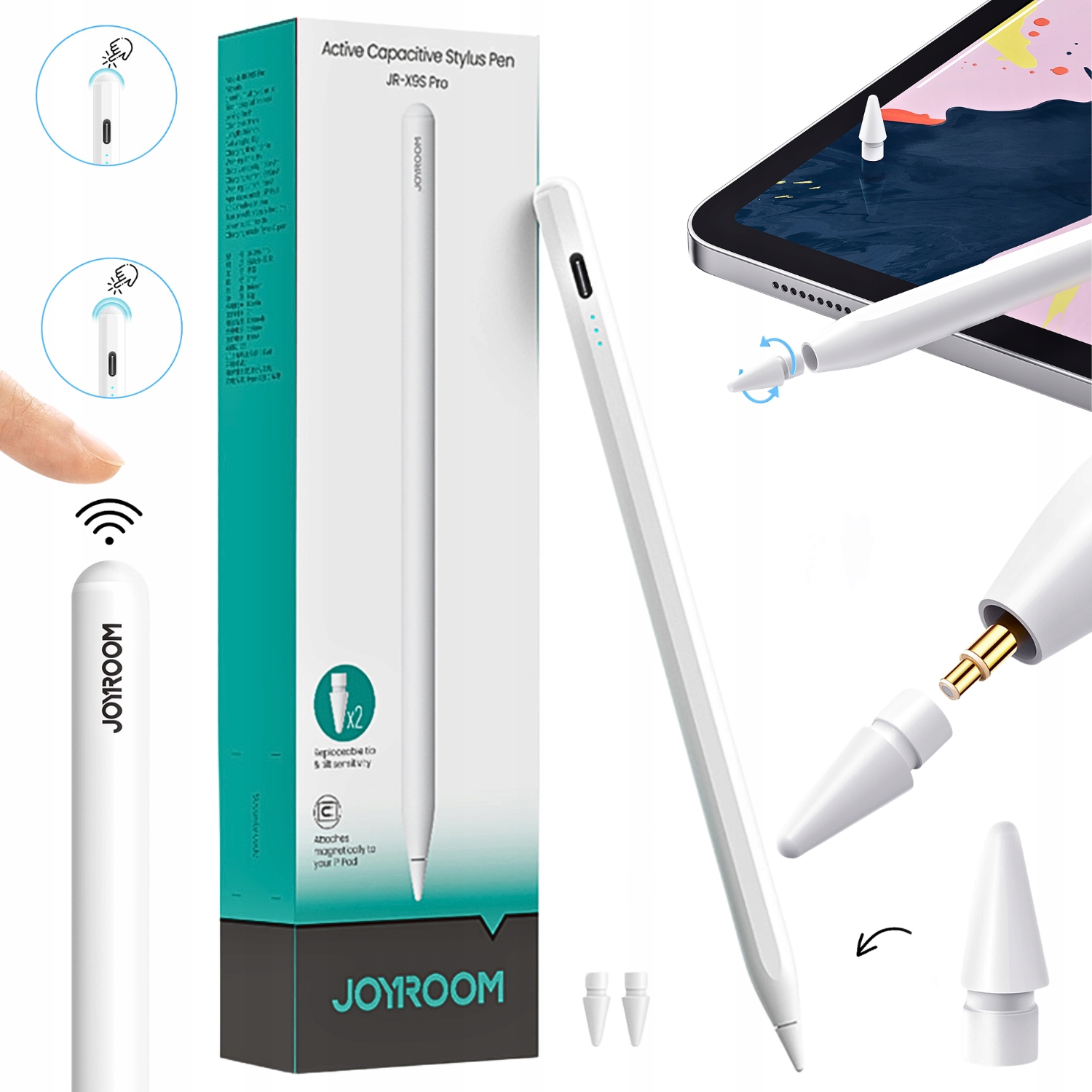 Rysik stylus aktywny Joyroom JR-X9S Pro z 2 wymiennymi końcówkami biały