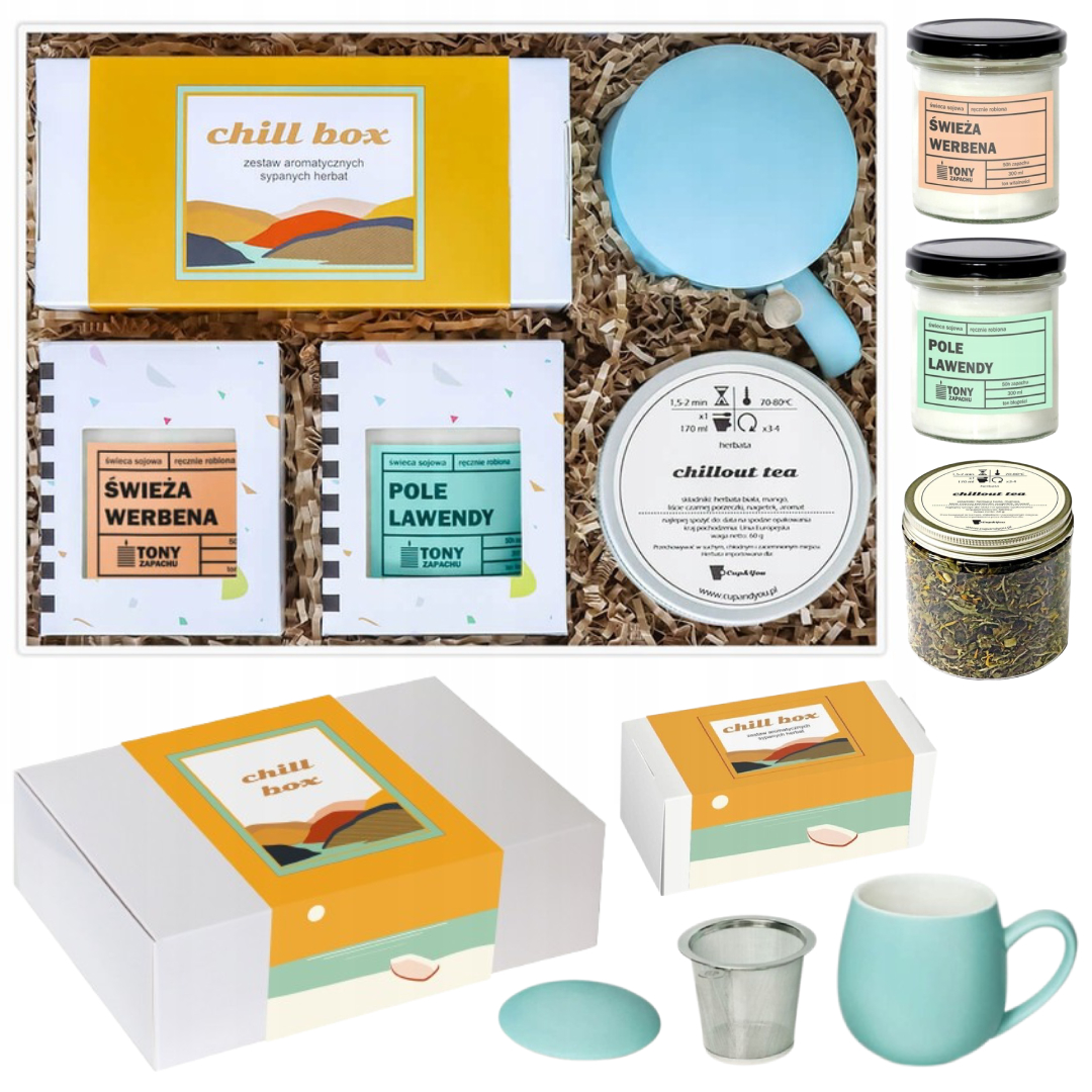 Levně Dárková Krabička Na Prémiové Čaje, Sójové Svíčky, Hrnek S Konvičkou
