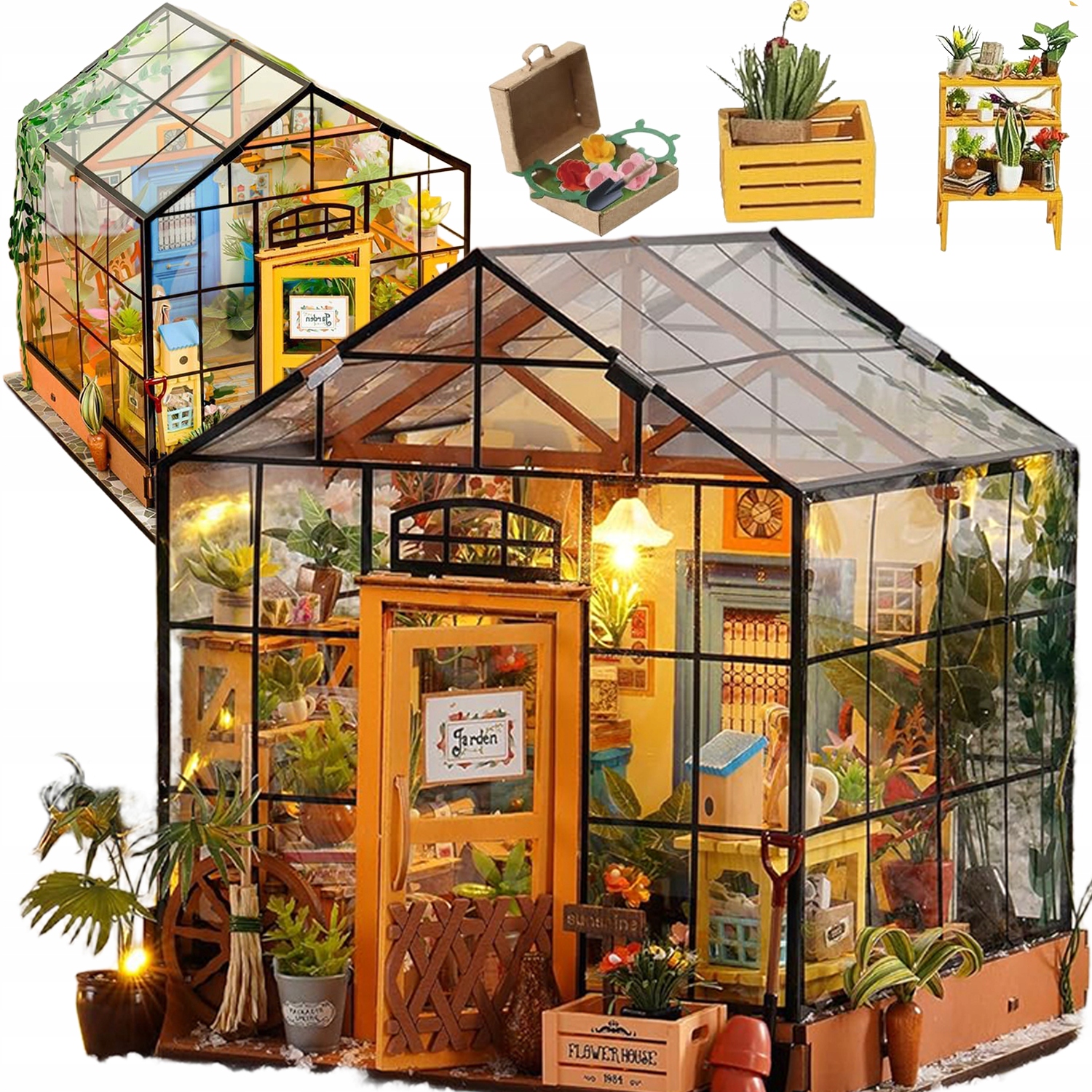 Diy Miniaturowy Domek Ogrodowa Szklarnia Book Nook Puzzle 3D Led Dekoracja