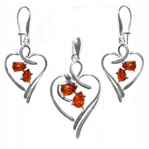 Stříbrný Komplet Srdce s originálním Jantarem ze stříbra 925 jako Dárek