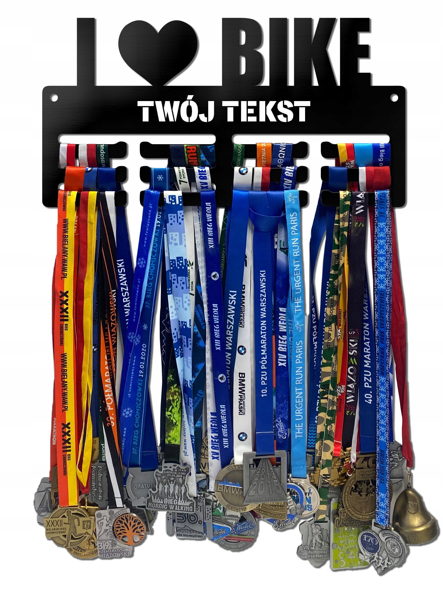 Wieszak na medale I Love Bike twoje imię dowolny tekst 42.1
