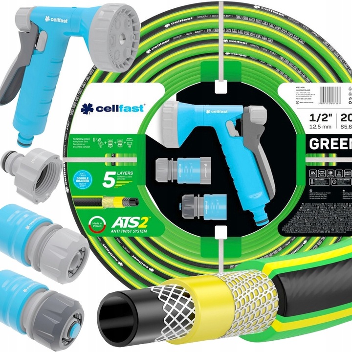 Cellfast Zestaw Akcesoria Komplet Zraszający Green Wąż 20m 1/2" Złączki