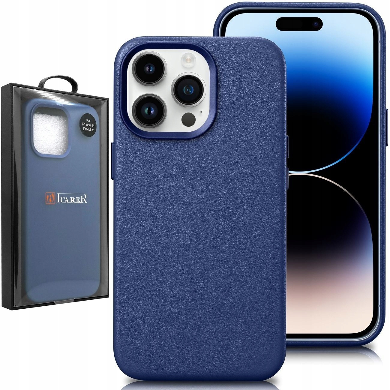 Etui Skórzane iCarer z MagSafe Case niebieskie do Apple iPhone 14 Pro Max