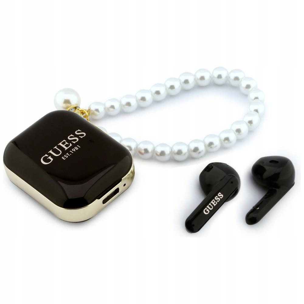 Bezdrátová sluchátka do uší Tws Guess Pearl Strap černá