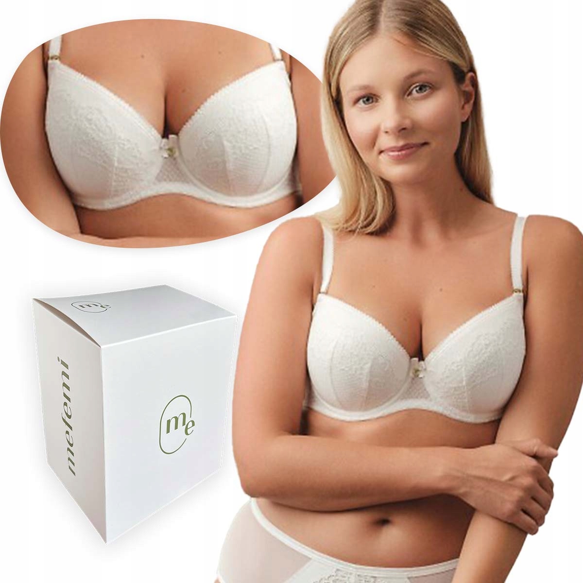 Push-up podprsenka Mefemi Nipplex Jiřina s mašličkou 65F Mléčná