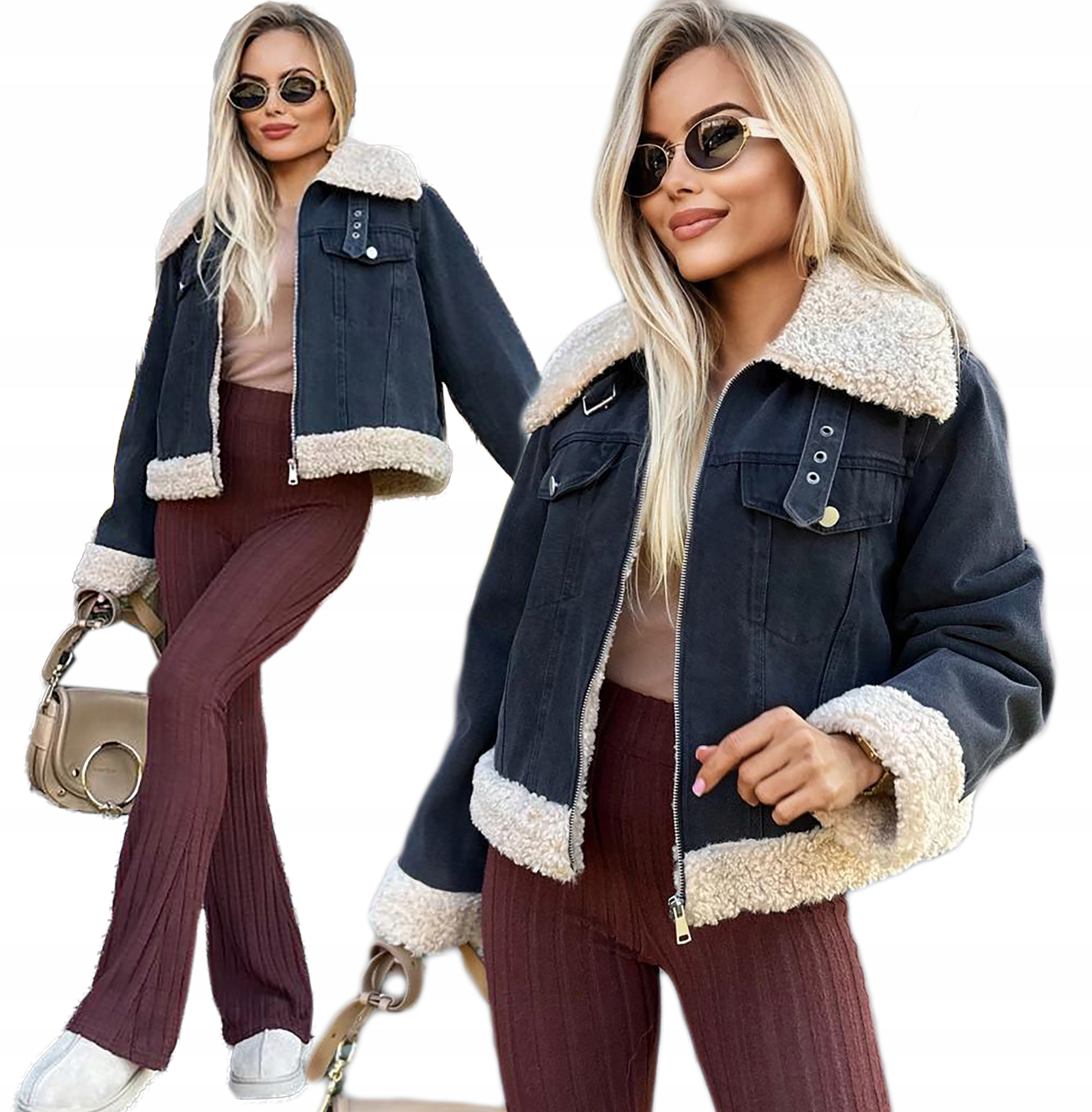 Dámská zateplená Džínová Bunda Katana přechodová kožíšek L Paola