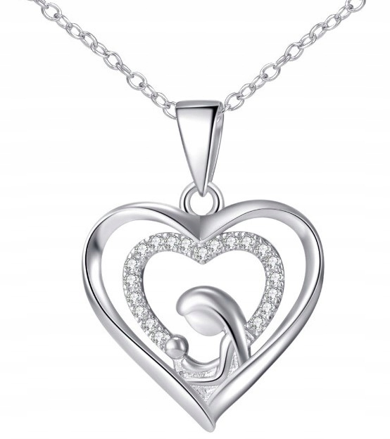 Stříbrný Řetízek Náhrdelník Na Přijímání Křest Srdce Matka Dítě Marie