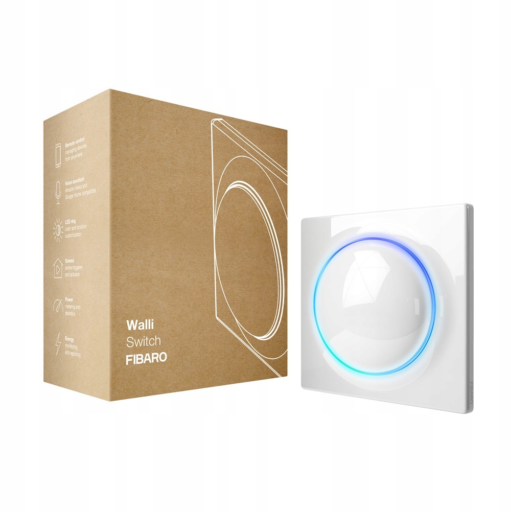 Vypínač svetla Fibaro Walli Biely Dvojitý Smart Wattmeter Z-Wave